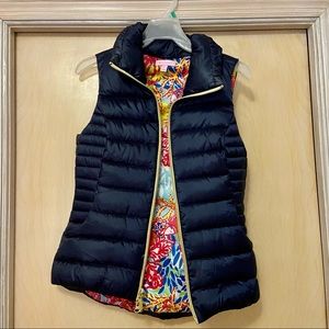 Lilly Pulitzer navy and multi colored puffer vest
